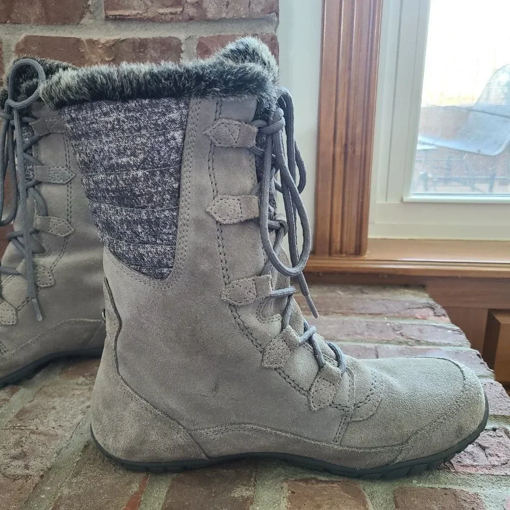 The North Face Nuptse Purna II Gray Women's Winter Boots Suede Faux Fur Size 9